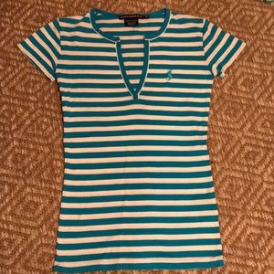 XS Ralph Lauren Sport turquoise/white striped tee